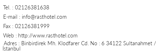 Rast Hotel telefon numaralar, faks, e-mail, posta adresi ve iletiim bilgileri